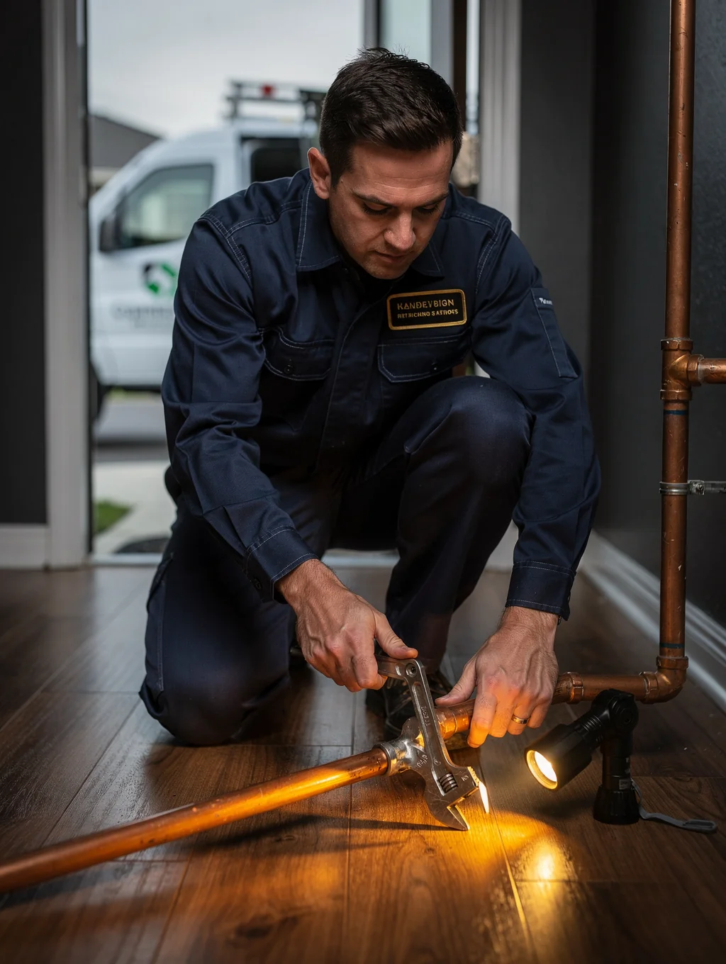 Licensed Fayetteville Plumbing Pros technician inspecting clean residential installation