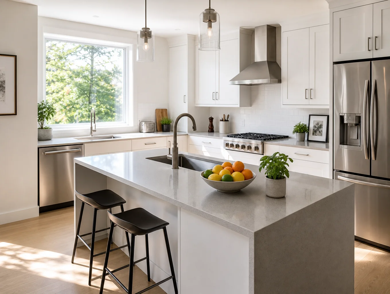 Modern kitchen sink and clean faucet setup