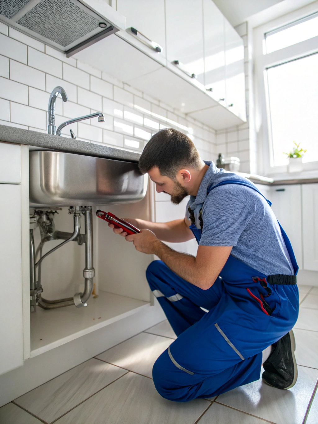 Plumbing technician inspecting home pipes in Fayetteville