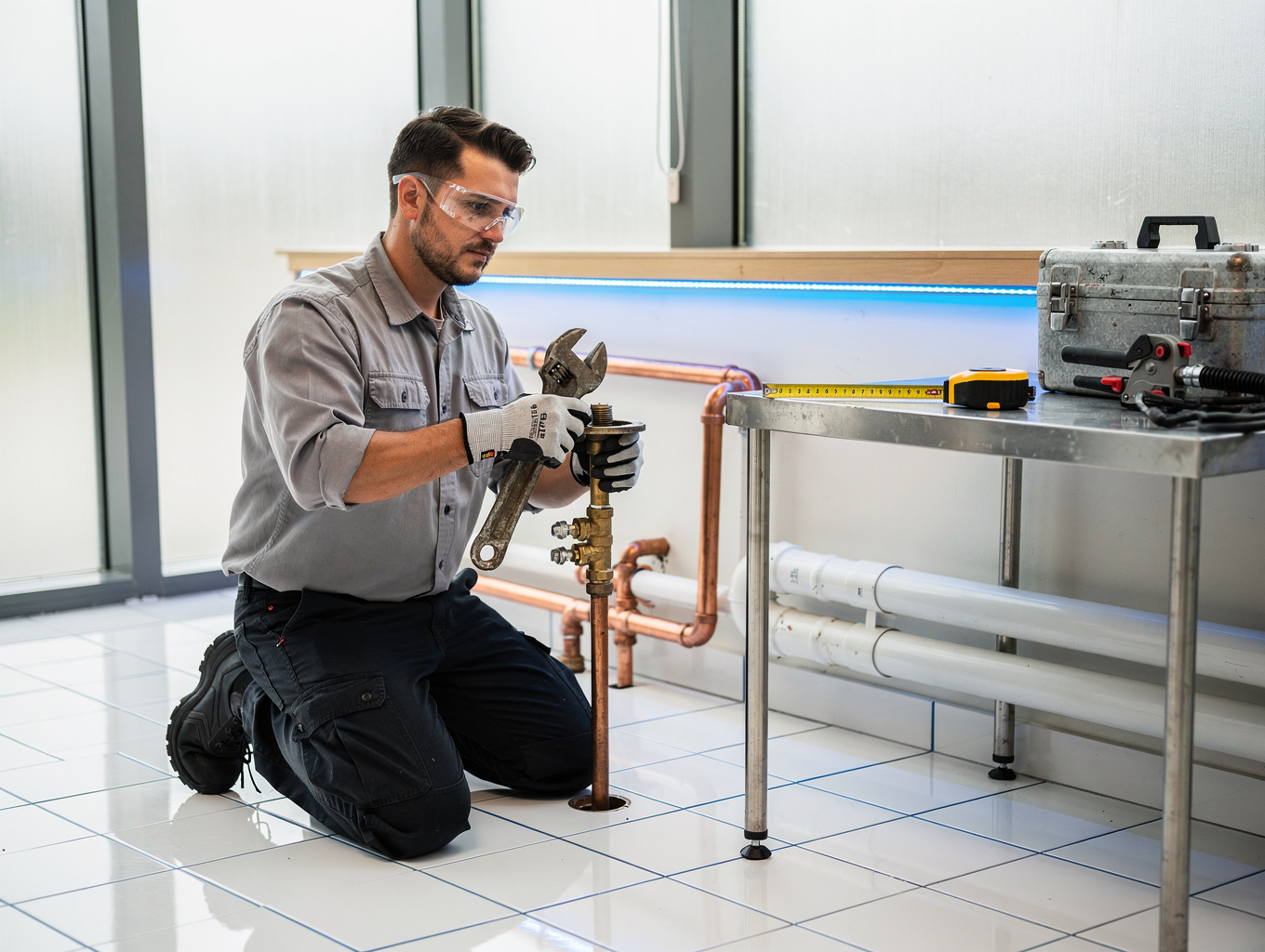Professional licensed plumber inspecting home plumbing pipes in Fayetteville GA