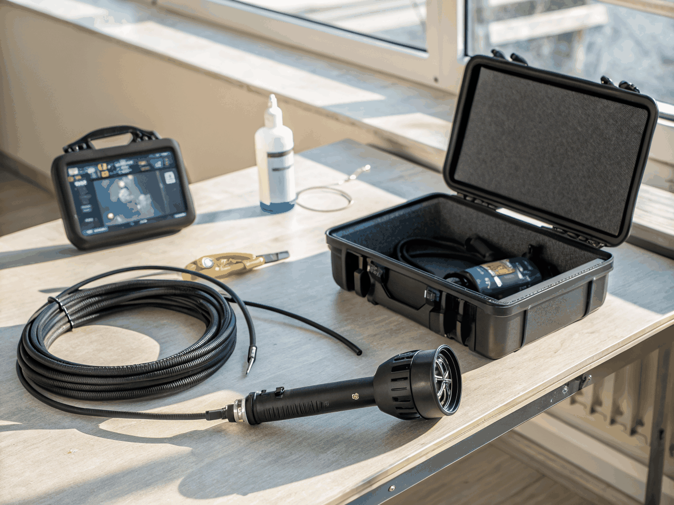 High definition sewer inspection camera monitor and reel equipment